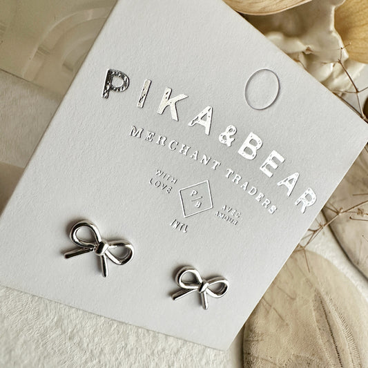 Zooey Tiny Bow Stud Earrings - Silver