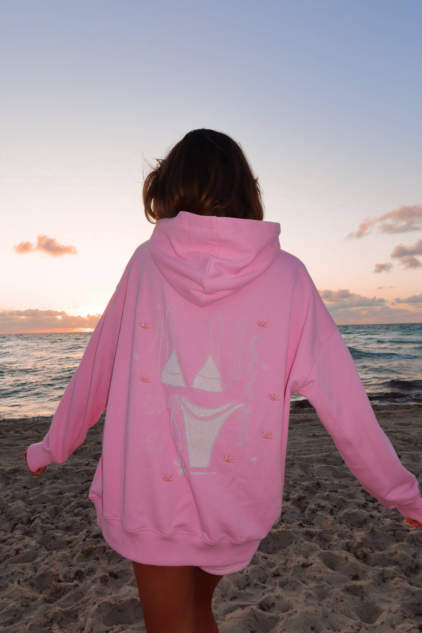 Lottie Pink Bikini Beaded Ocean Hoodie 100% Cotton - Lottie Pink