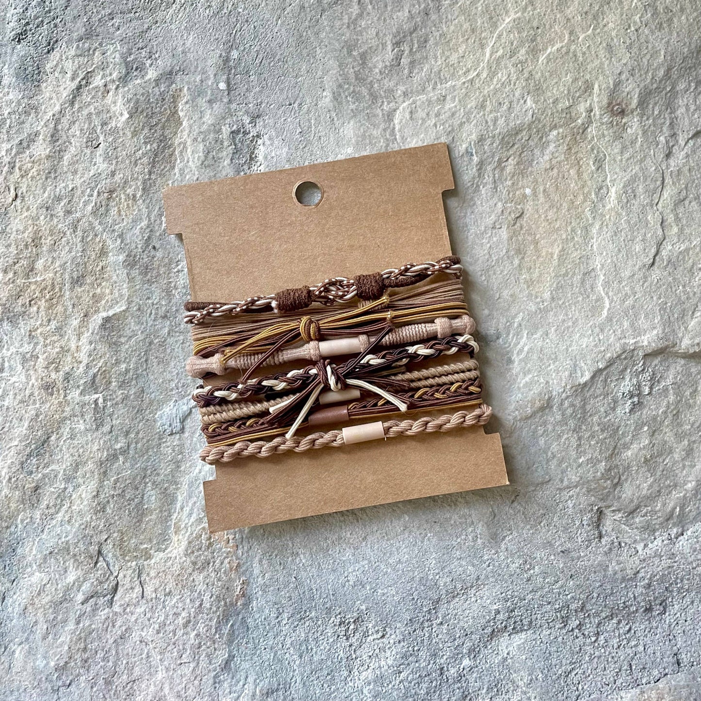 Boho Hair Ties on Kraft Card | Black & Tan