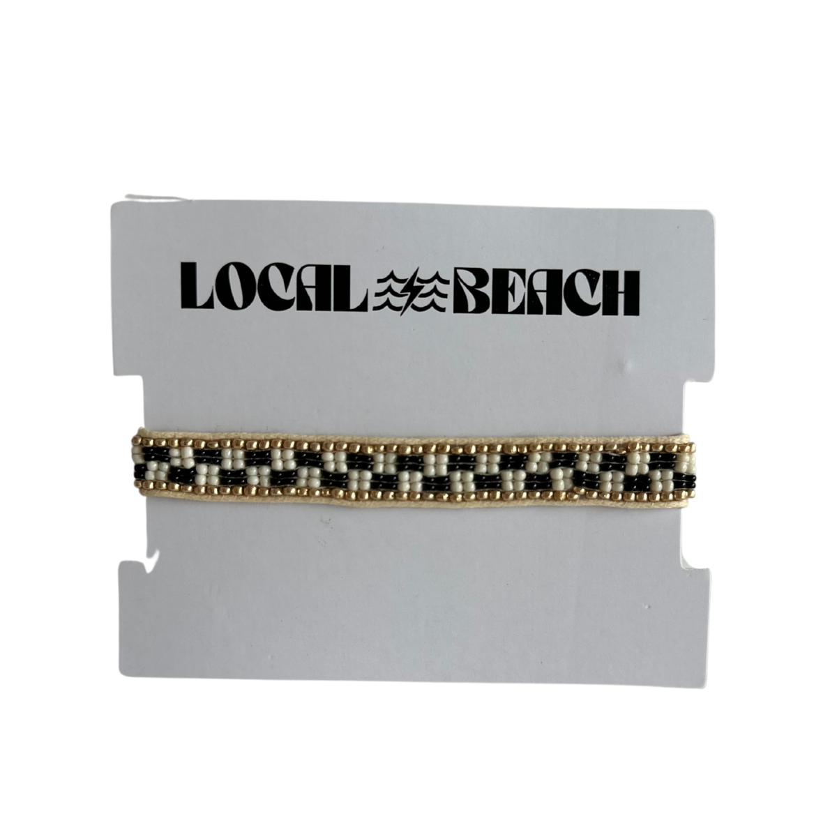 Checker Beaded Bracelet - Creme and Black