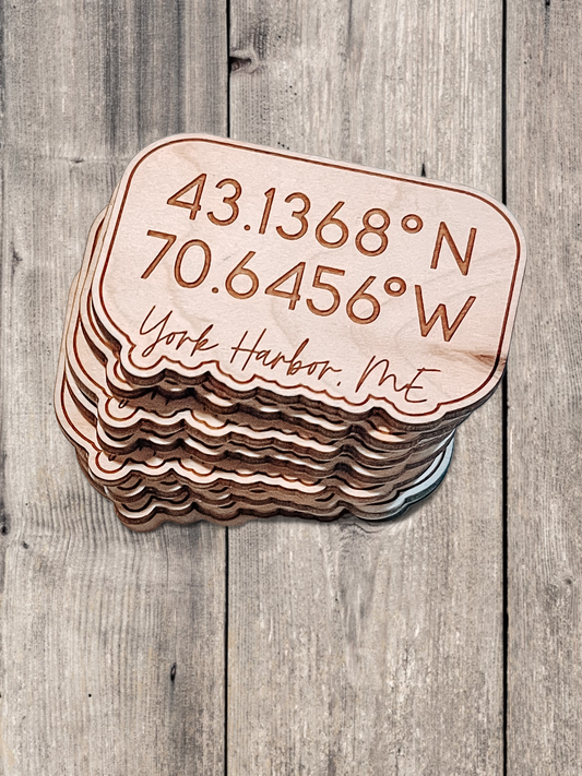 CUSTOM Wood Magnets | GPS Coordinates -Personalized Magnets