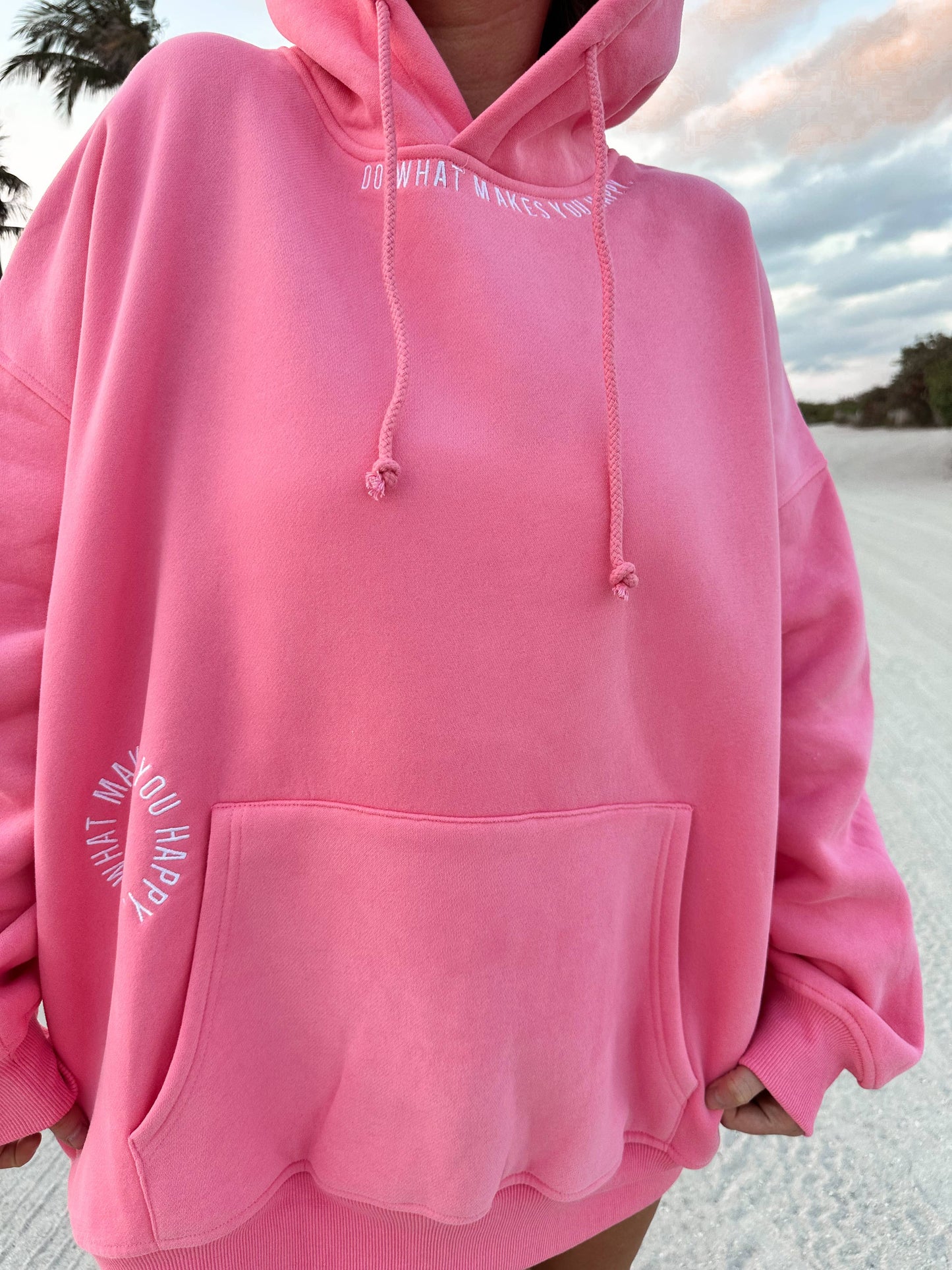 Do What Makes You Happy Embroider Hoodie - Hibiscus Pink