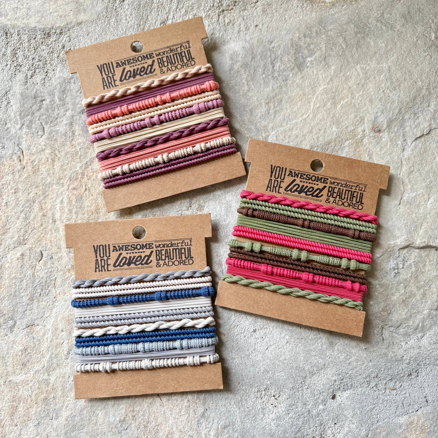 Basic Boho Hair Ties on Kraft Card | Purple & Cream