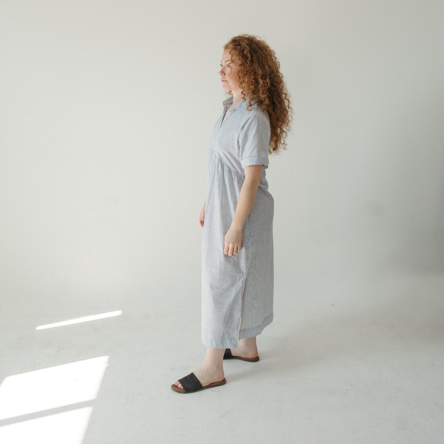 Collared Button Shirt Dress - Navy Stripe