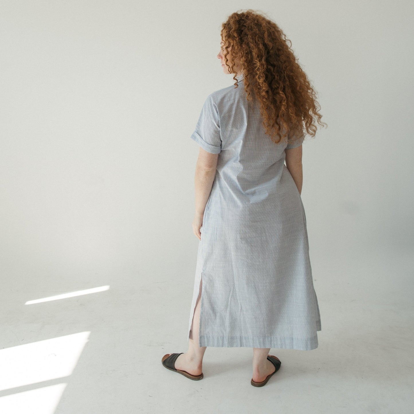 Collared Button Shirt Dress - Navy Stripe