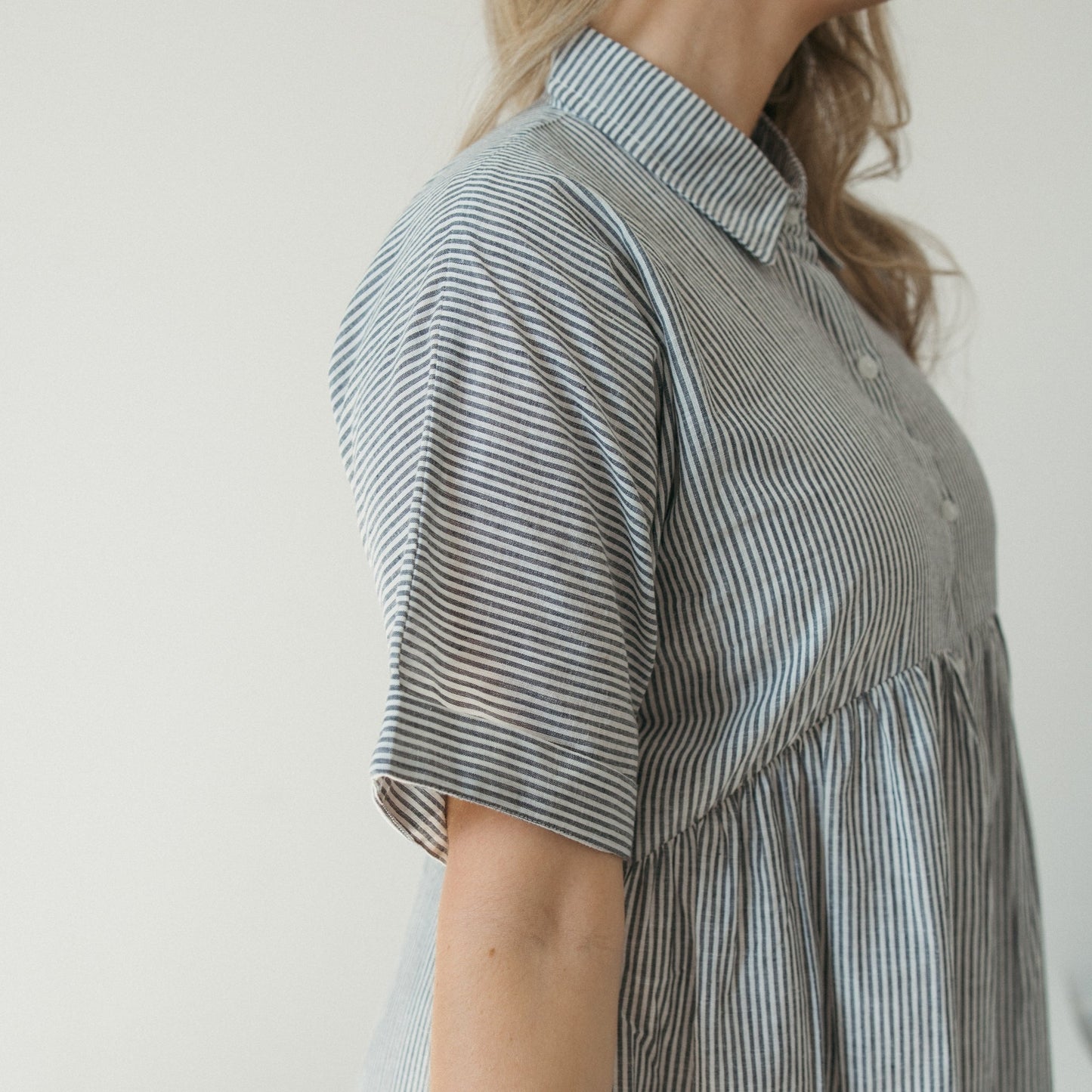 Collared Button Shirt Dress - Charcoal Stripe