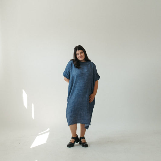 Crinkle Balloon Dress - Denim