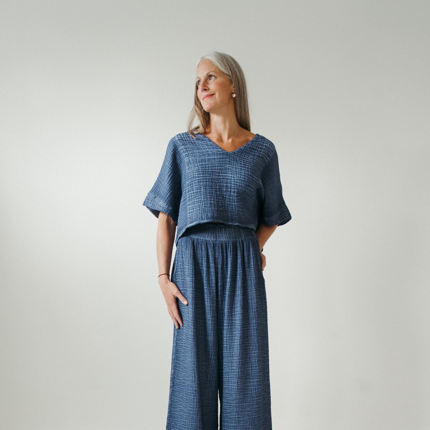 Crinkle Crop Top - Denim