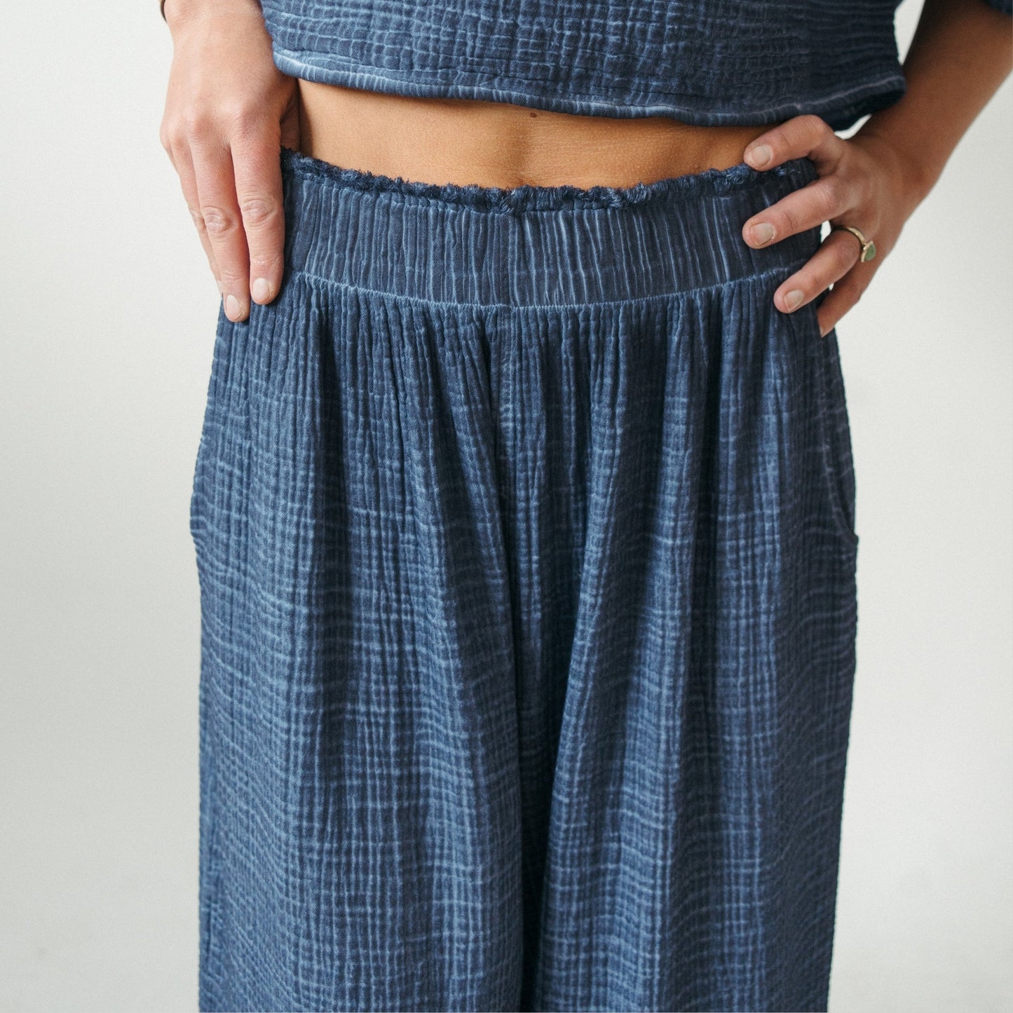 Crinkle Palazzo Pants - Denim