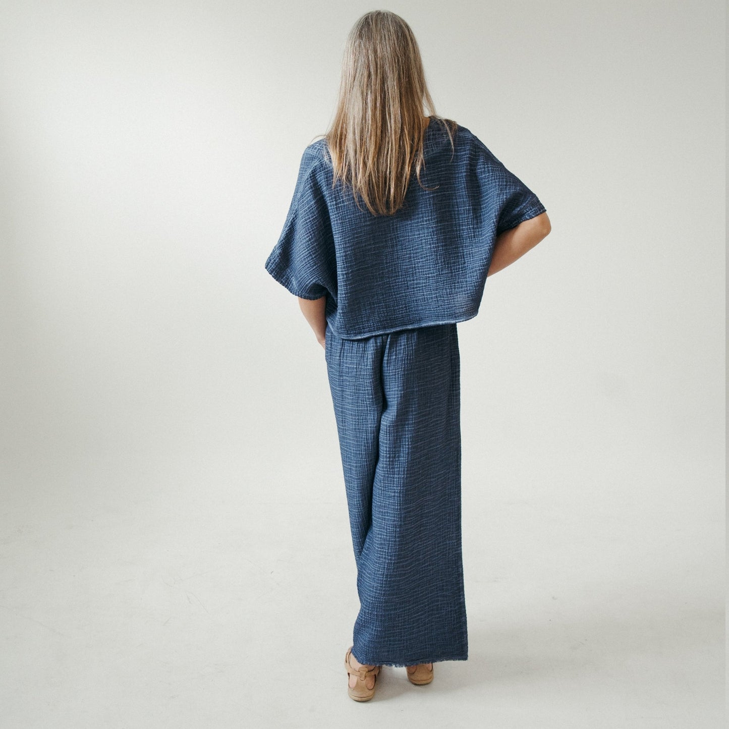 Crinkle Palazzo Pants - Denim