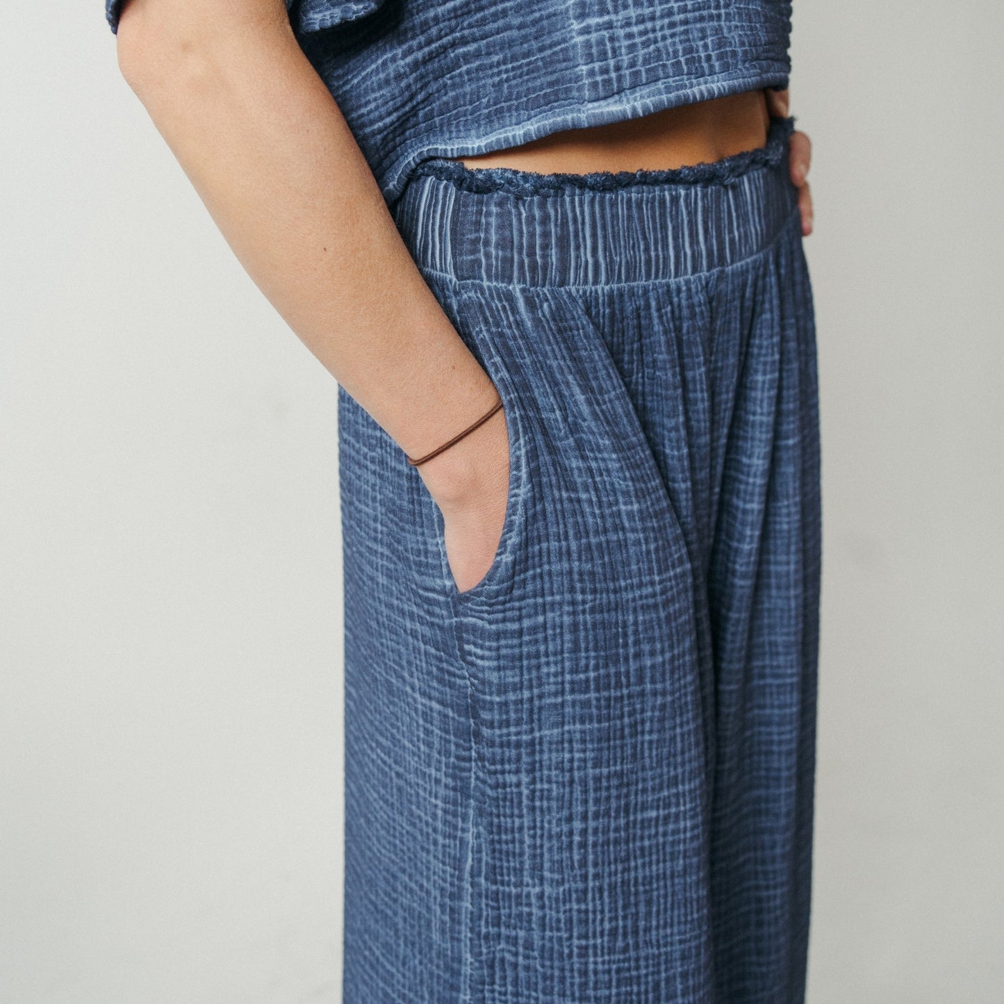 Crinkle Palazzo Pants - Denim