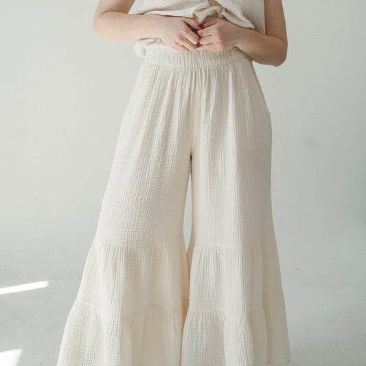 Crinkle Ruffled Pants - Cream