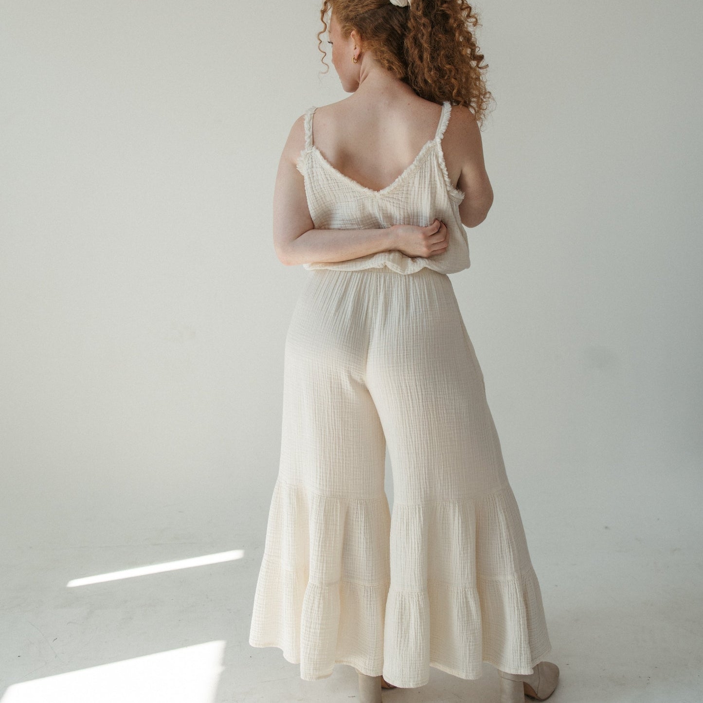 Crinkle Ruffled Pants - Cream