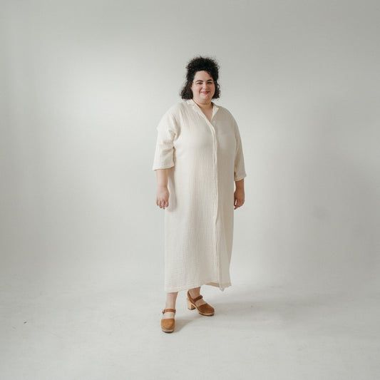 Crinkle Shirt Dress Plus - Cream