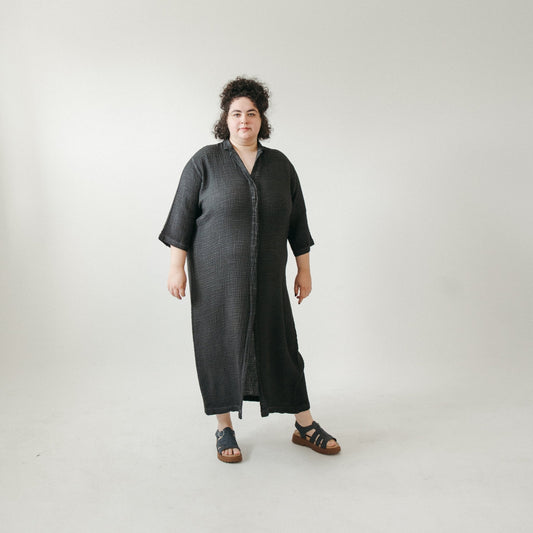 Crinkle Shirt Dress Plus - Black