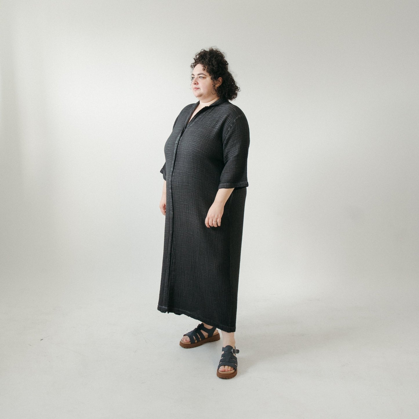 Crinkle Shirt Dress Plus - Black