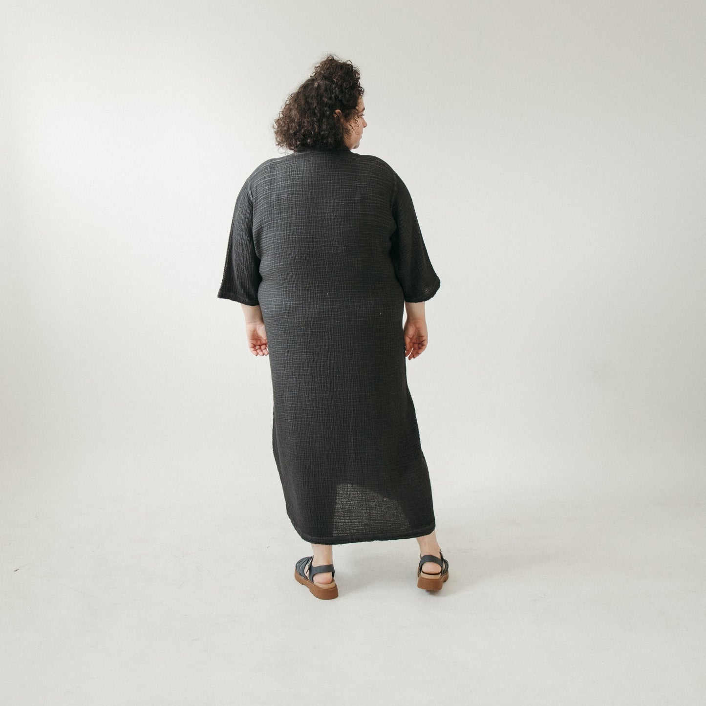 Crinkle Shirt Dress Plus - Black