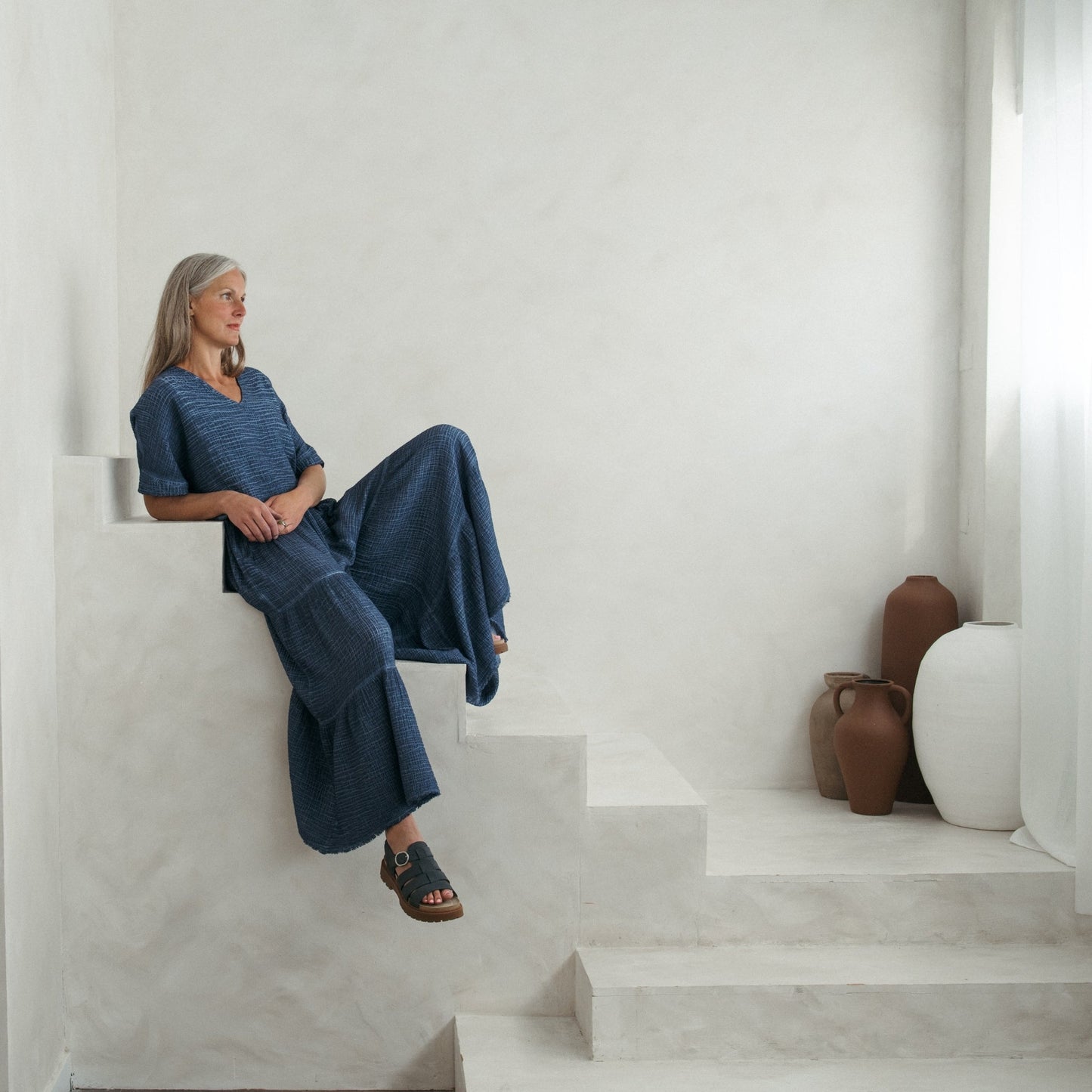 Crinkle Skirt Pants - Denim