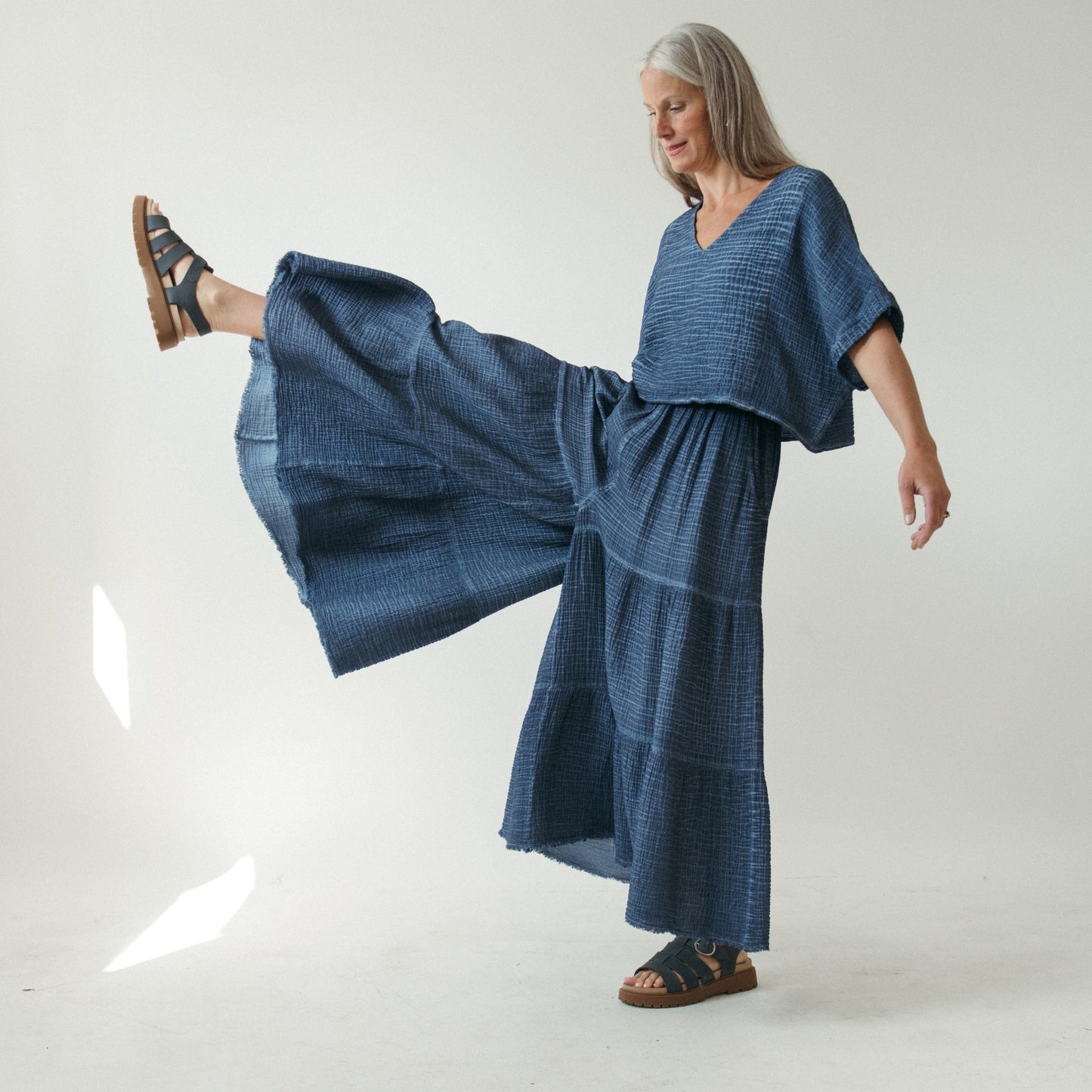 Crinkle Skirt Pants - Denim