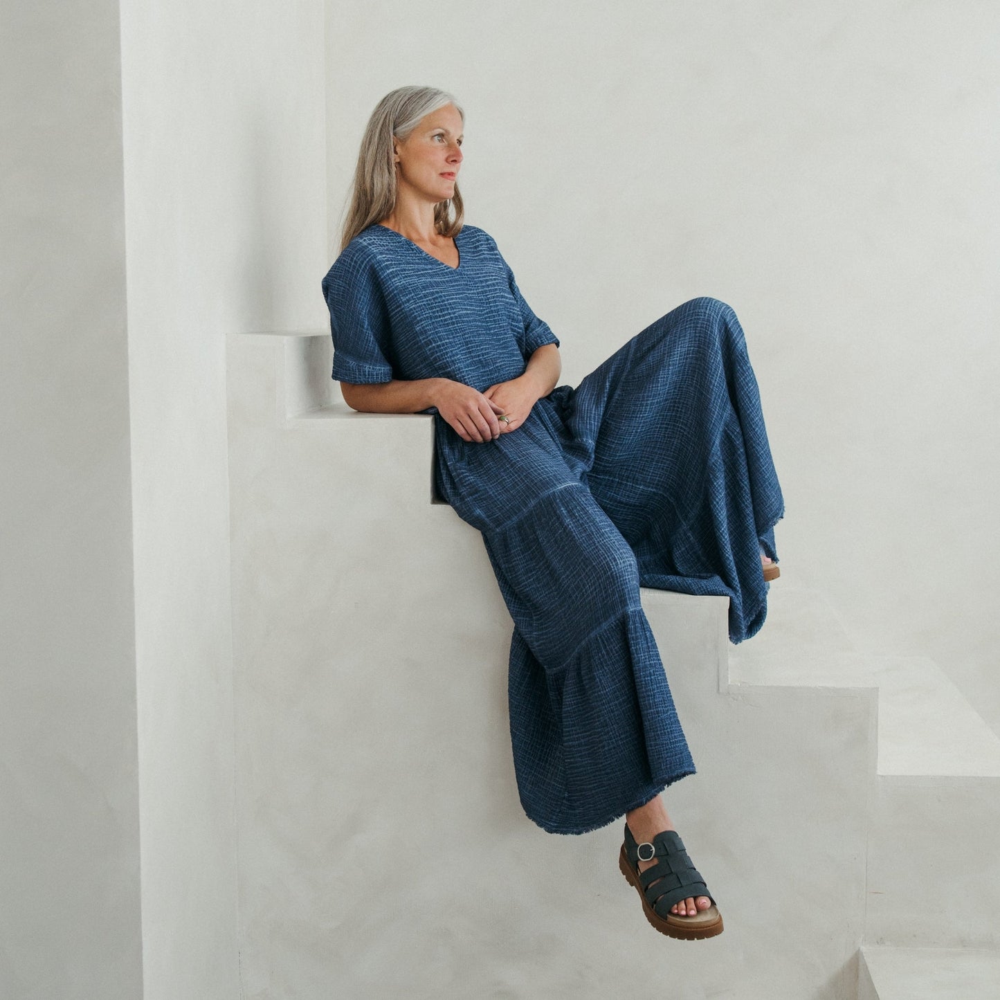 Crinkle Skirt Pants - Denim