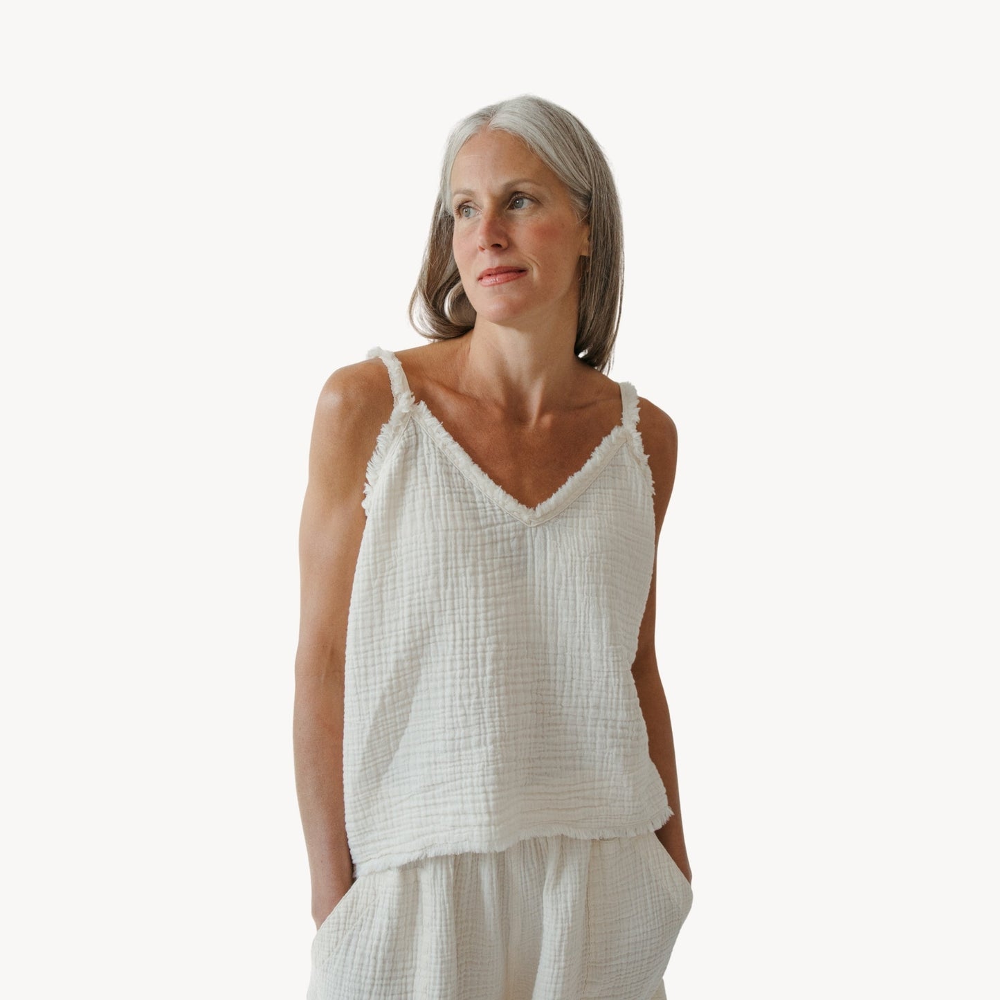 Cream Crinkle Cotton Strappy Top - One-Sized