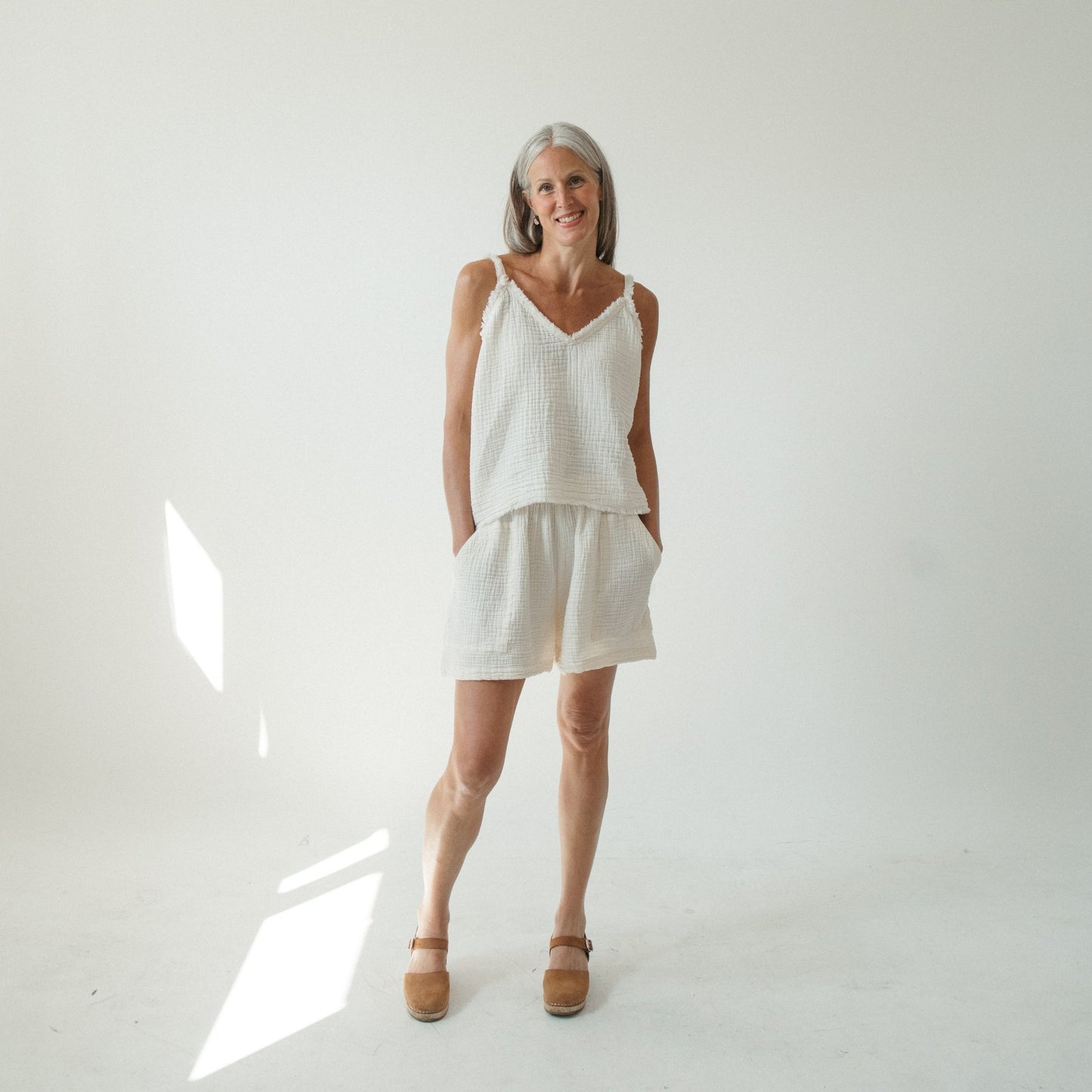 Cream Crinkle Cotton Strappy Top - One-Sized