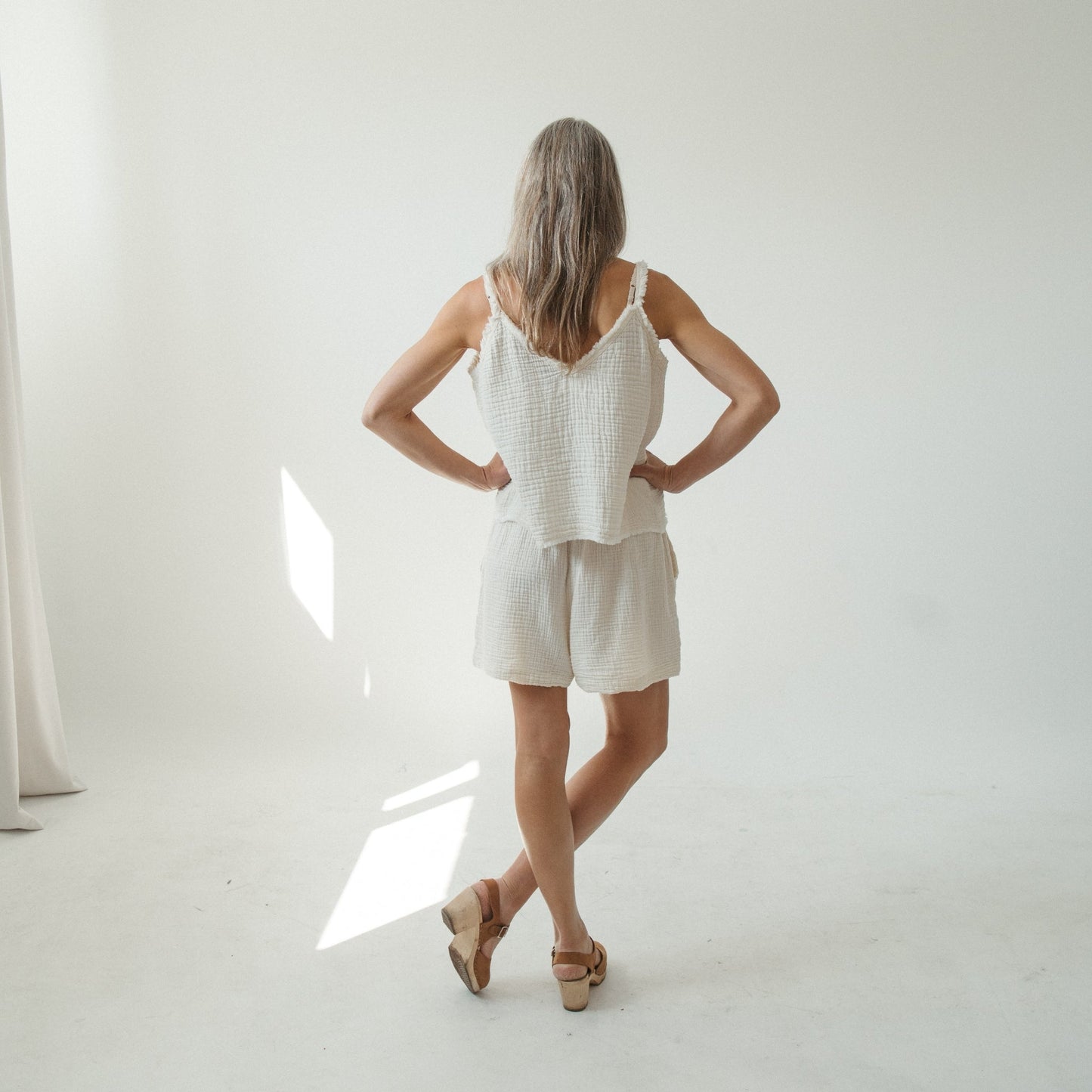 Cream Crinkle Cotton Strappy Top - One-Sized