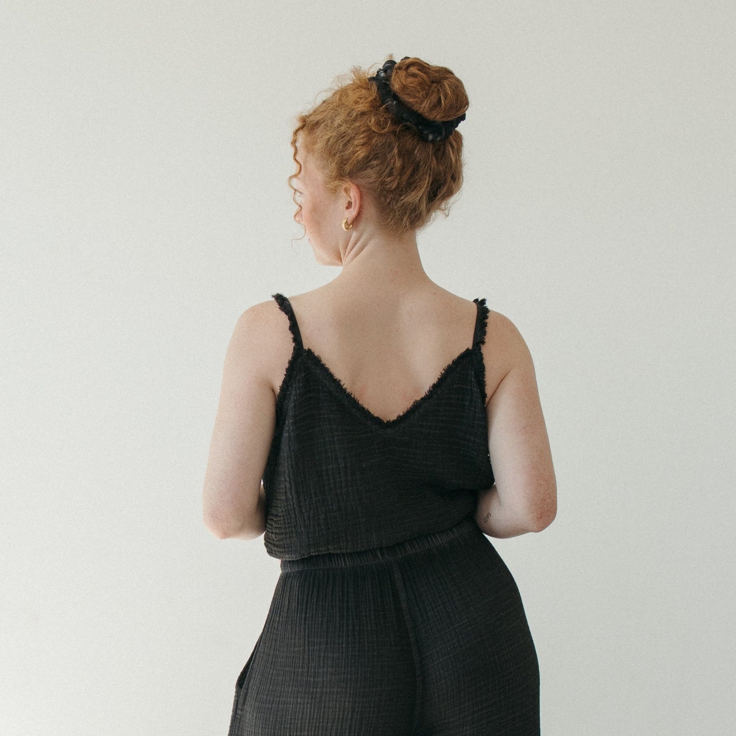 Black Crinkle Cotton Strappy Top - One-Sized