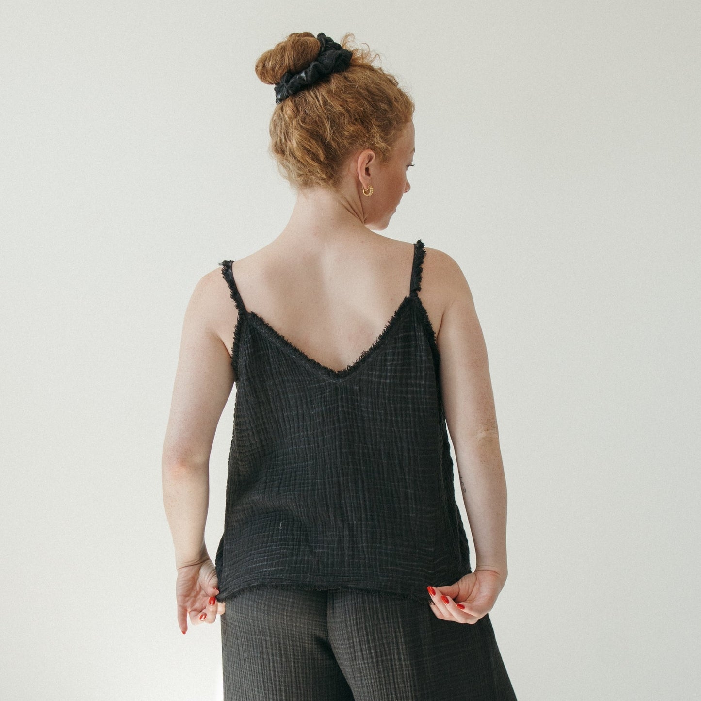 Black Crinkle Cotton Strappy Top - One-Sized