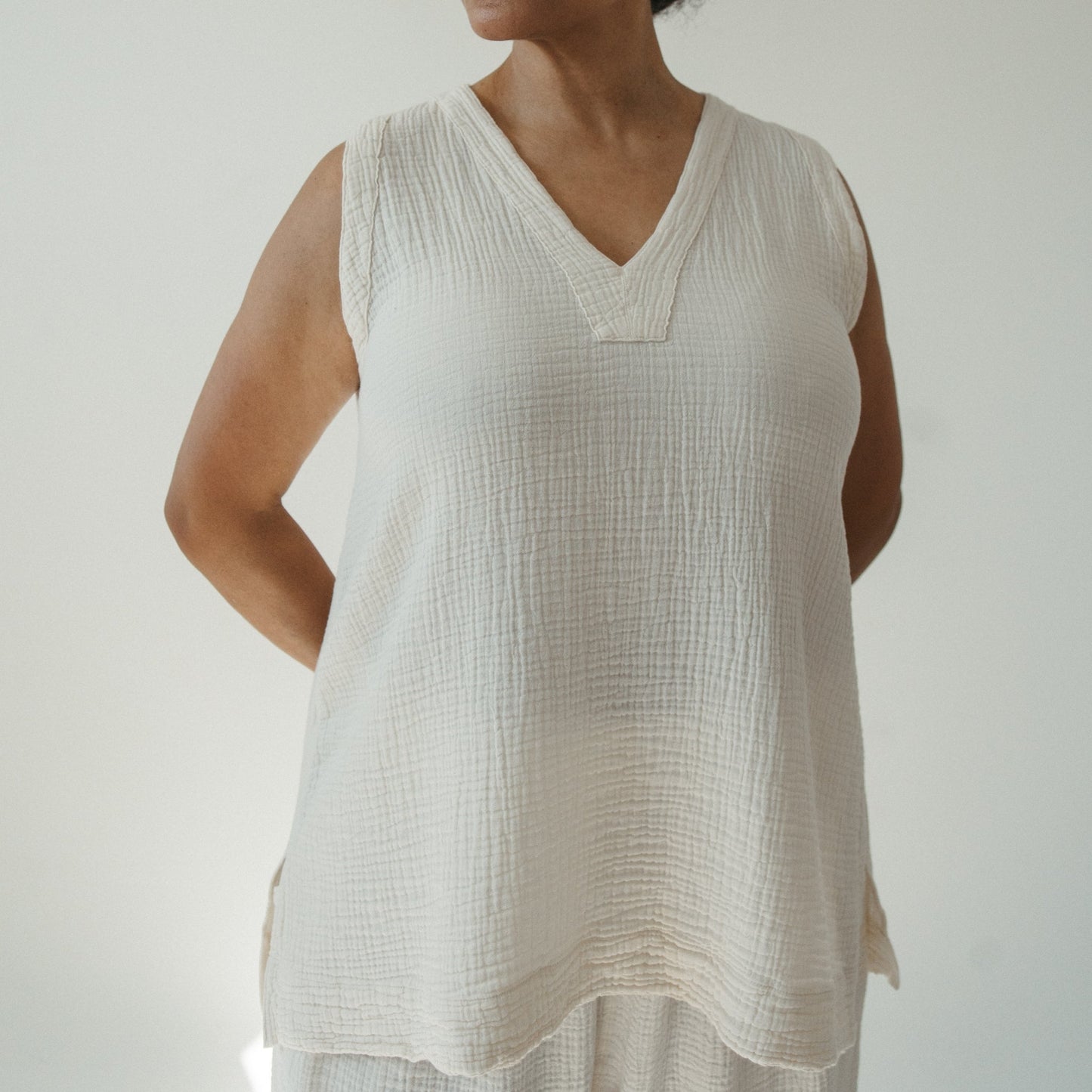 Crinkle Tunic Top - Cream
