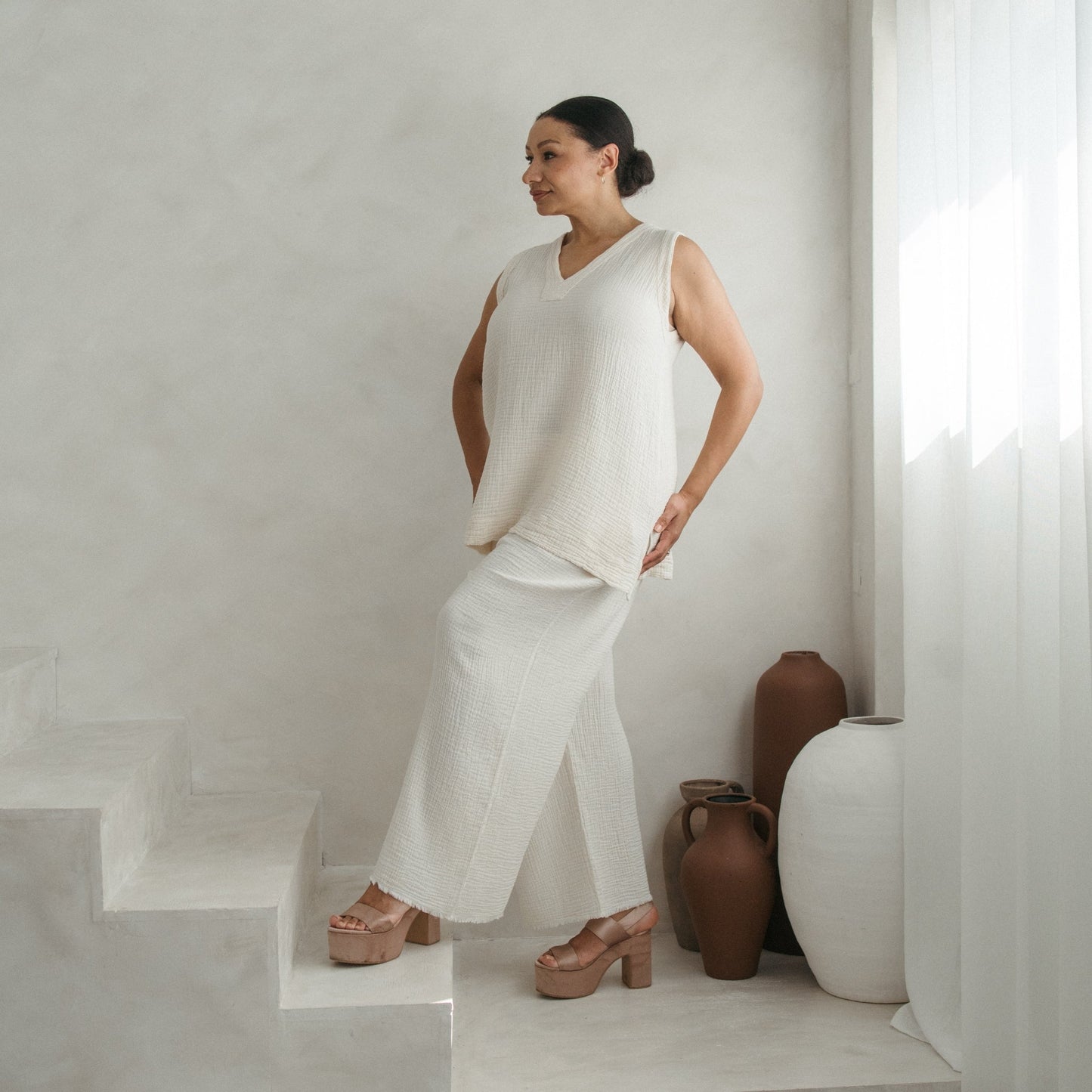 Crinkle Tunic Top - Cream