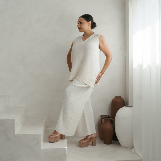 Crinkle Tunic Top - Cream