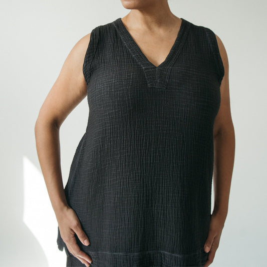 Crinkle Tunic Top - Black