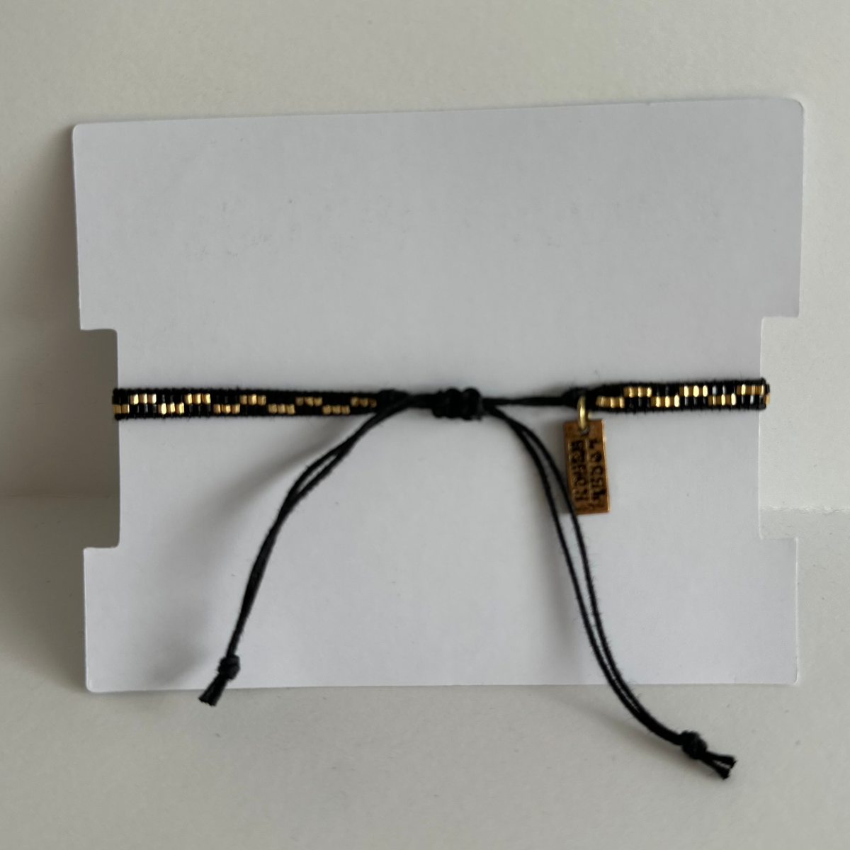 Thin Checker Beaded Bracelet- Black and Gold