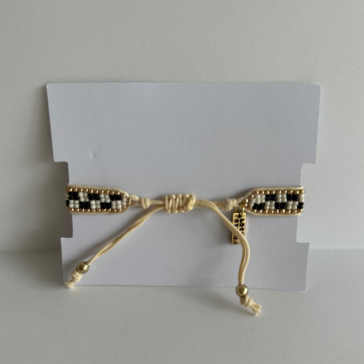 Checker Beaded Bracelet - Creme and Black