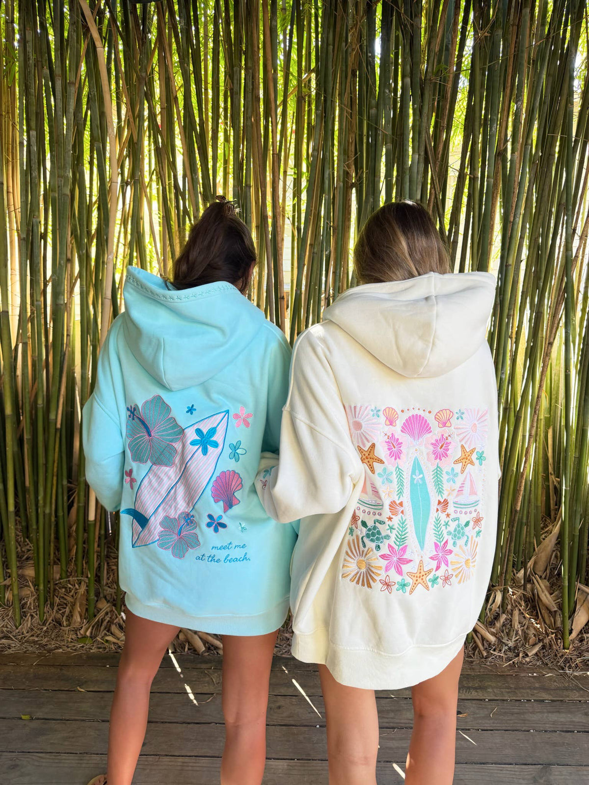 Surfboard Hibiscus Embroidered Hoodie - Lagoon Aqua