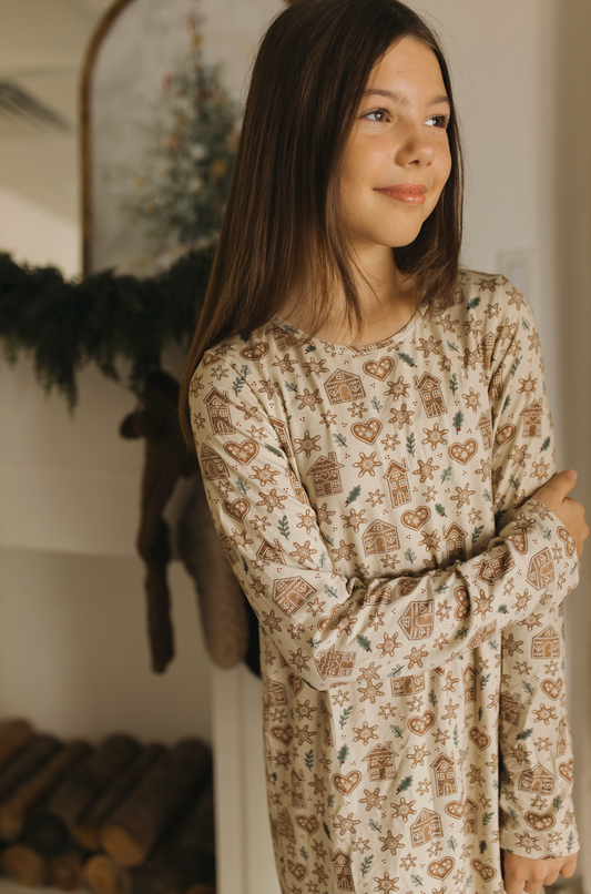 Holiday Bamboo Girls Nightgown - Gingerbread Lane