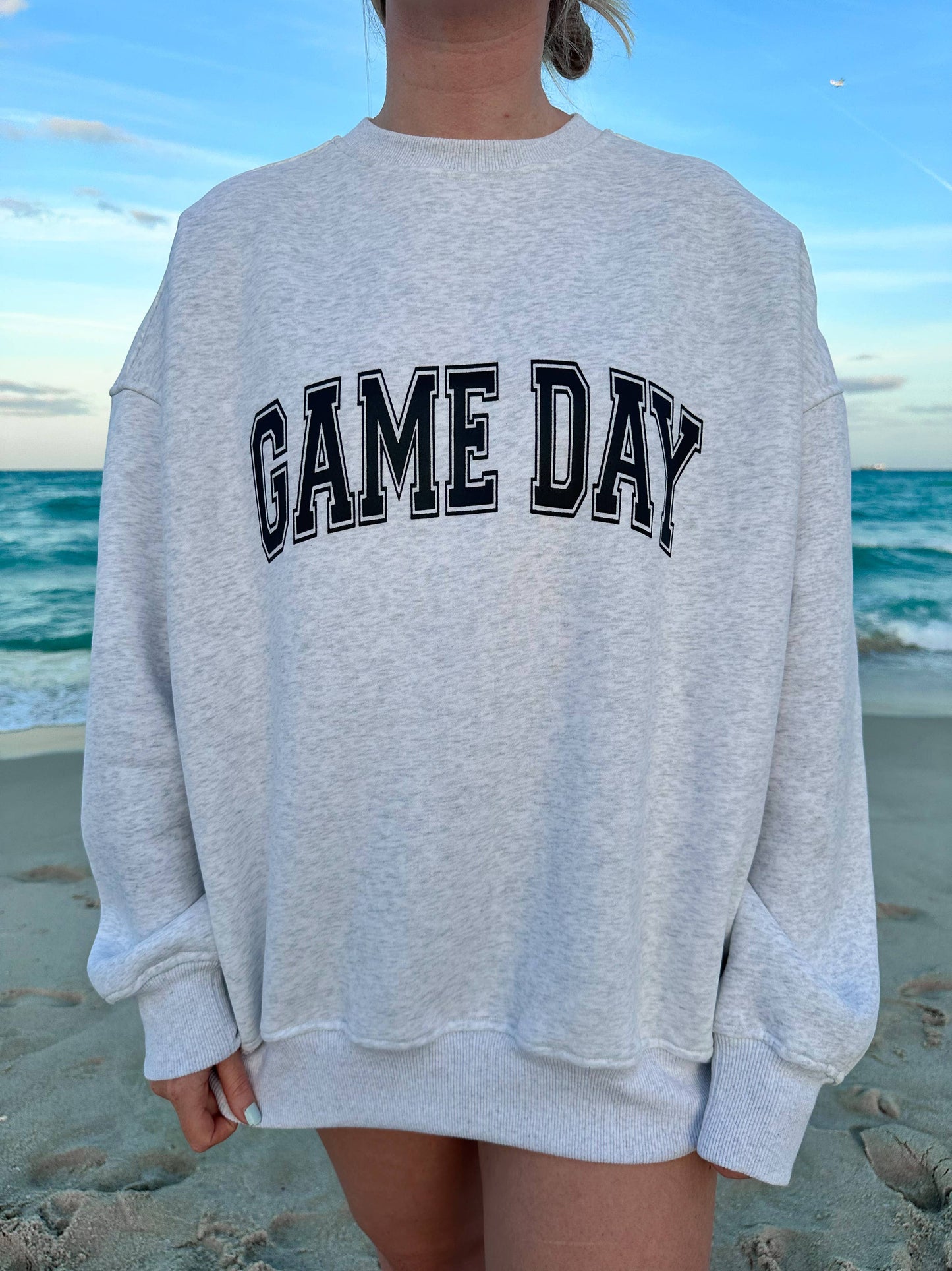 Game Day Embroider Football Bows Sweatshirt - Pearl Grey