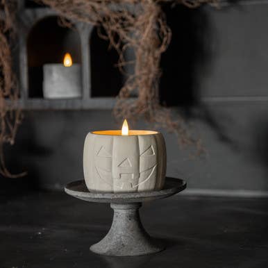 3.75" CREAM JACK-O-LANTERN 3D FLAME CANDLE