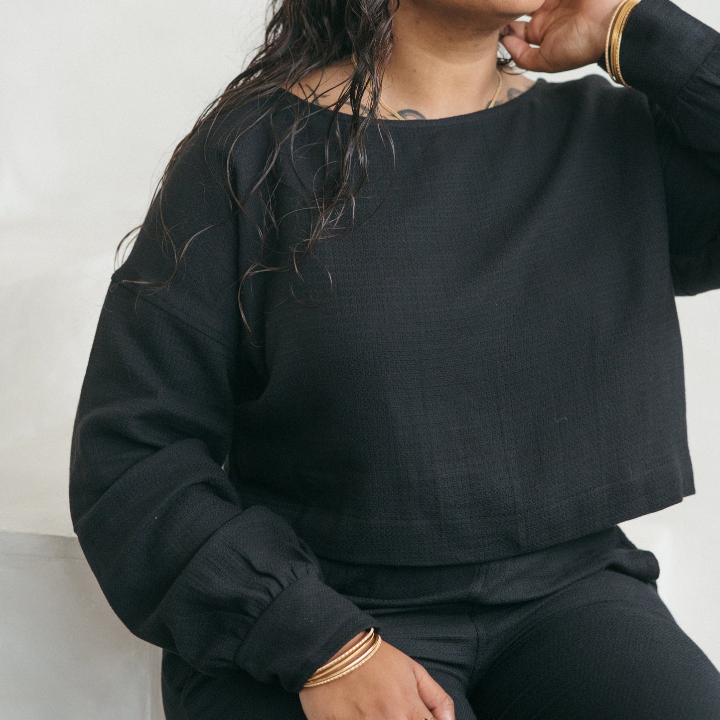Flat Black Crop Blouse - One-Sized