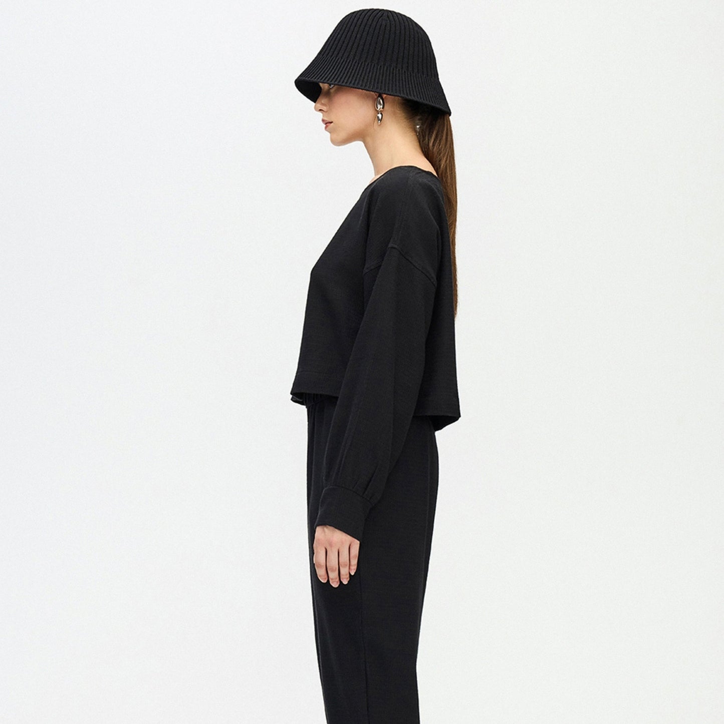 Flat Black Crop Blouse - One-Sized