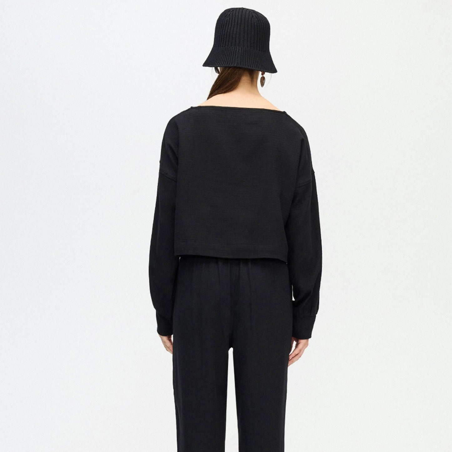 Flat Black Crop Blouse - One-Sized