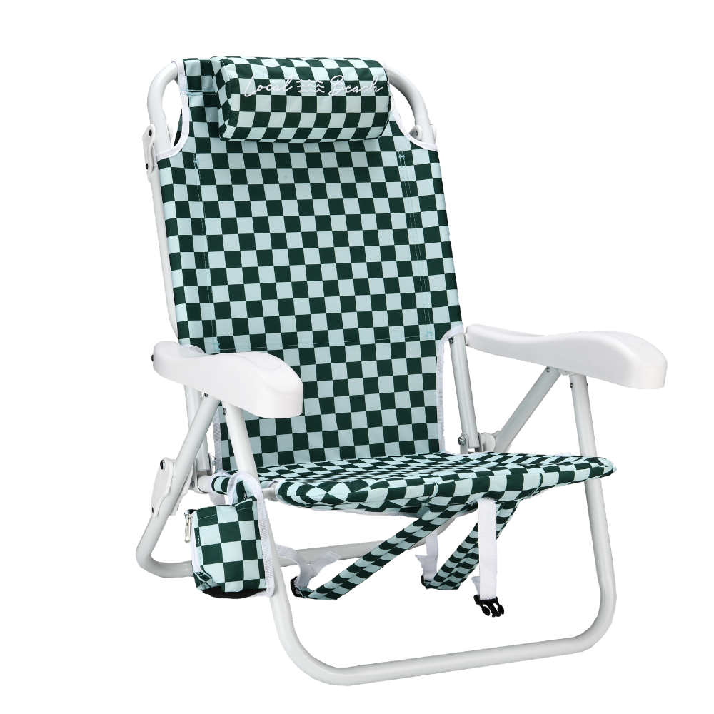 Checker Backpack Reclining Beach Chair - Green and Blue