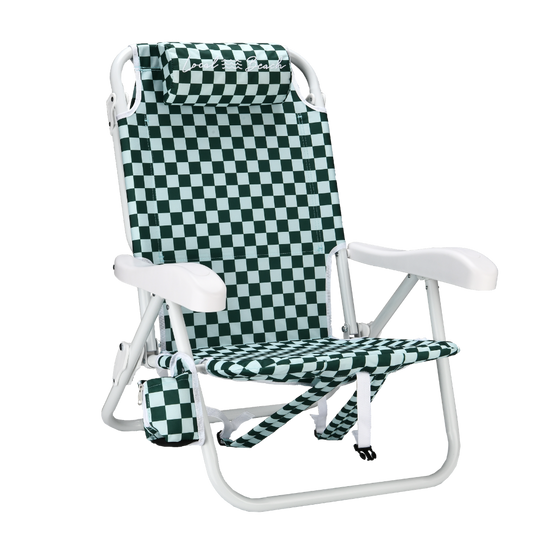 Checker Backpack Reclining Beach Chair - Green and Blue