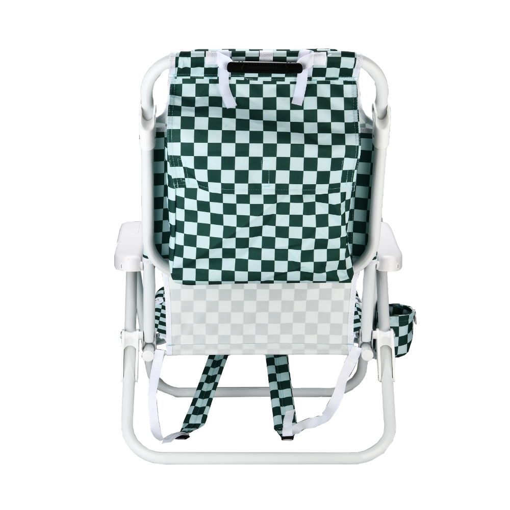 Checker Backpack Reclining Beach Chair - Green and Blue