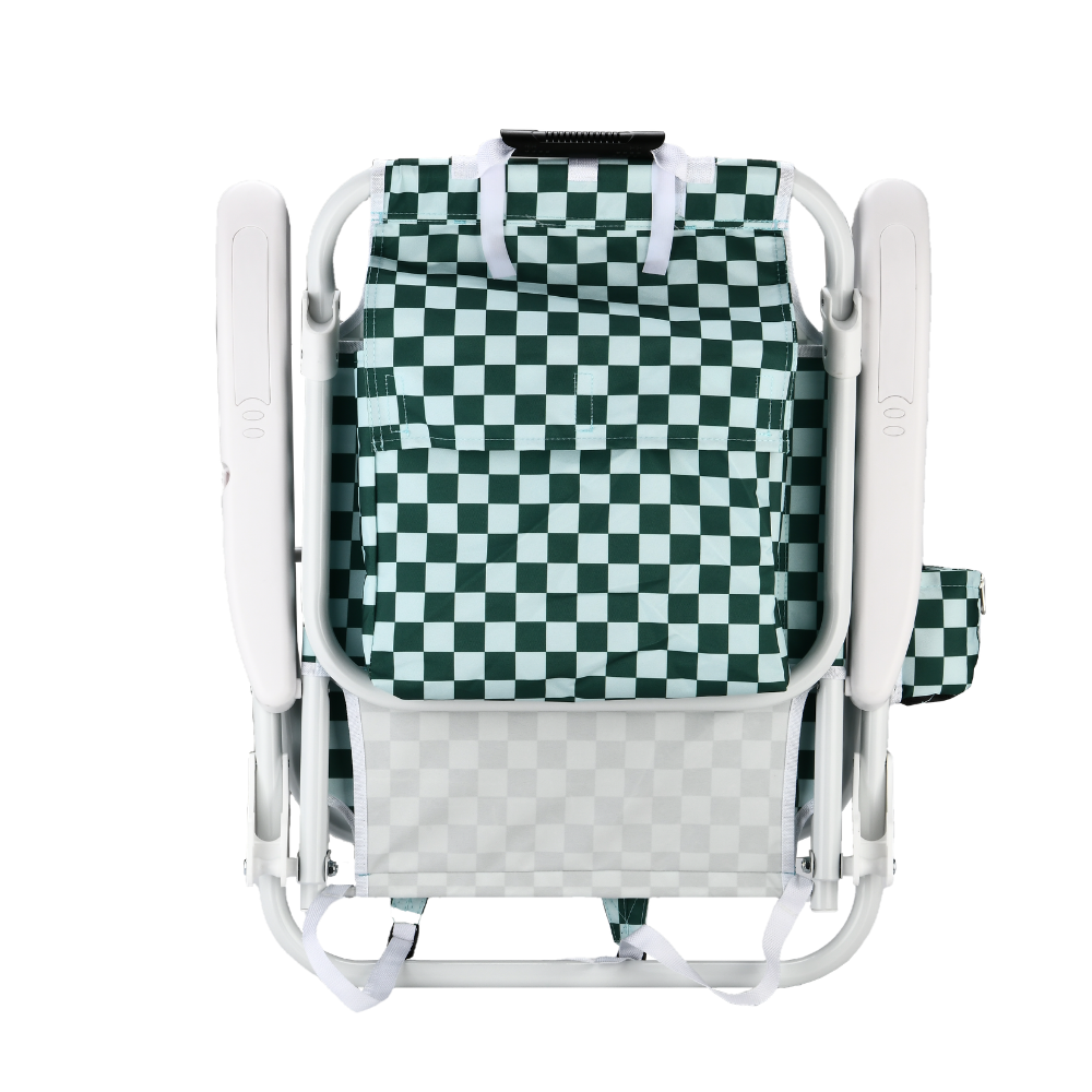 Checker Backpack Reclining Beach Chair - Green and Blue