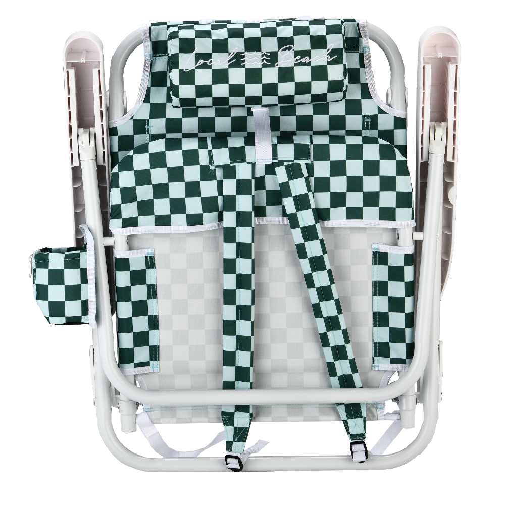 Checker Backpack Reclining Beach Chair - Green and Blue