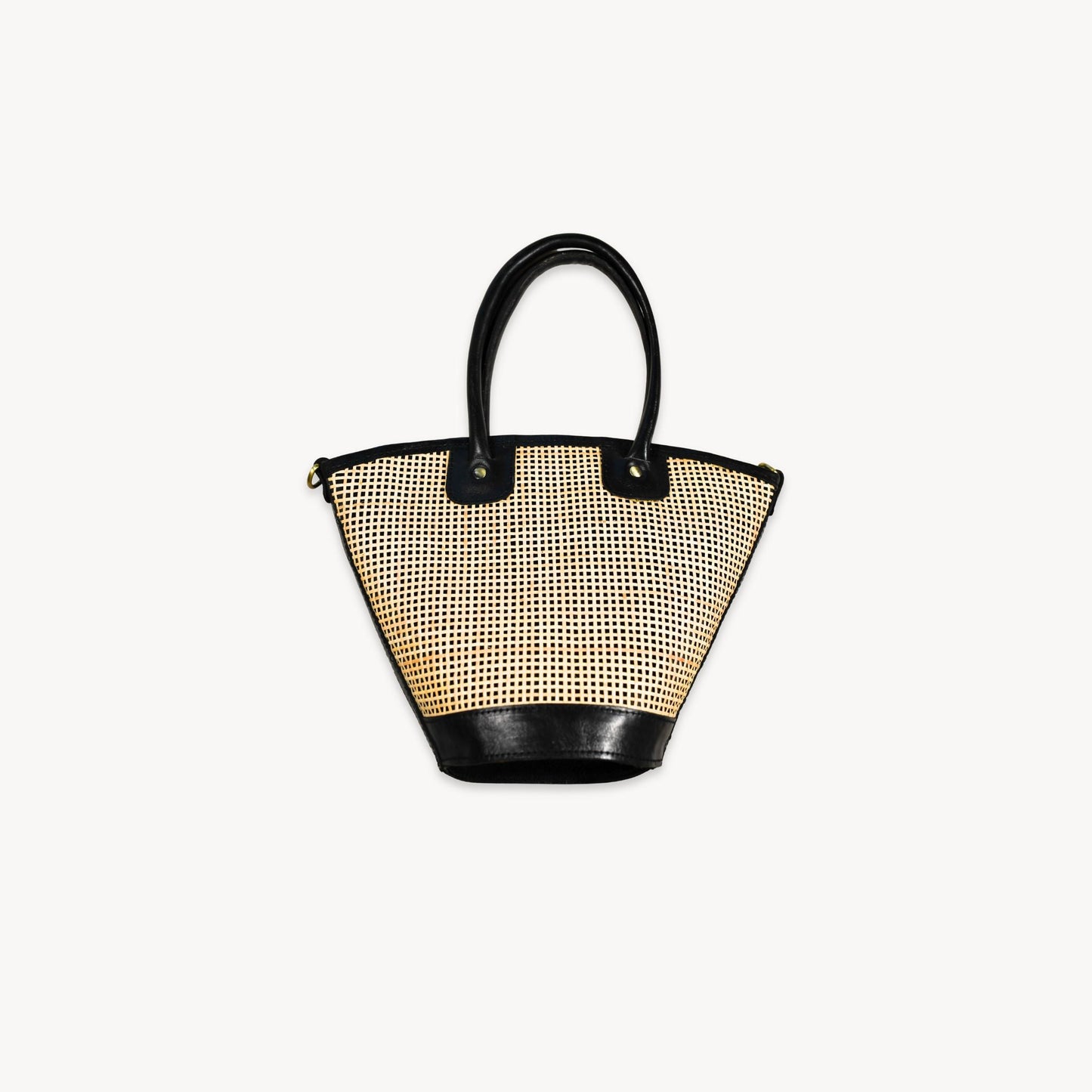 Mata Handled Crossbody Leather Bag with Cane Accent in Caramel or Black