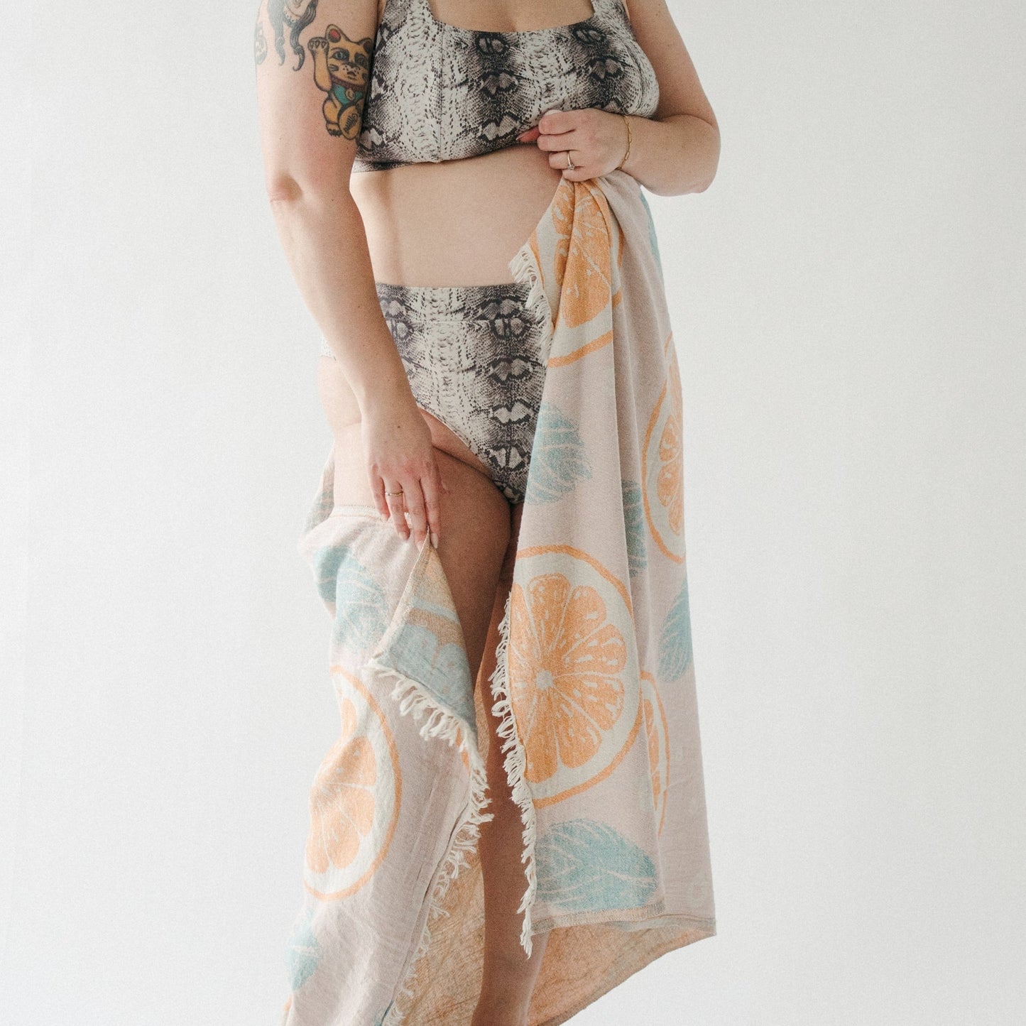 Turkish Cotton Towel - Orange and Leaf