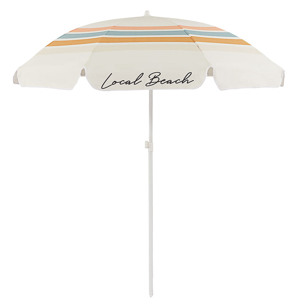 Retro Stripe Beach Umbrella - White